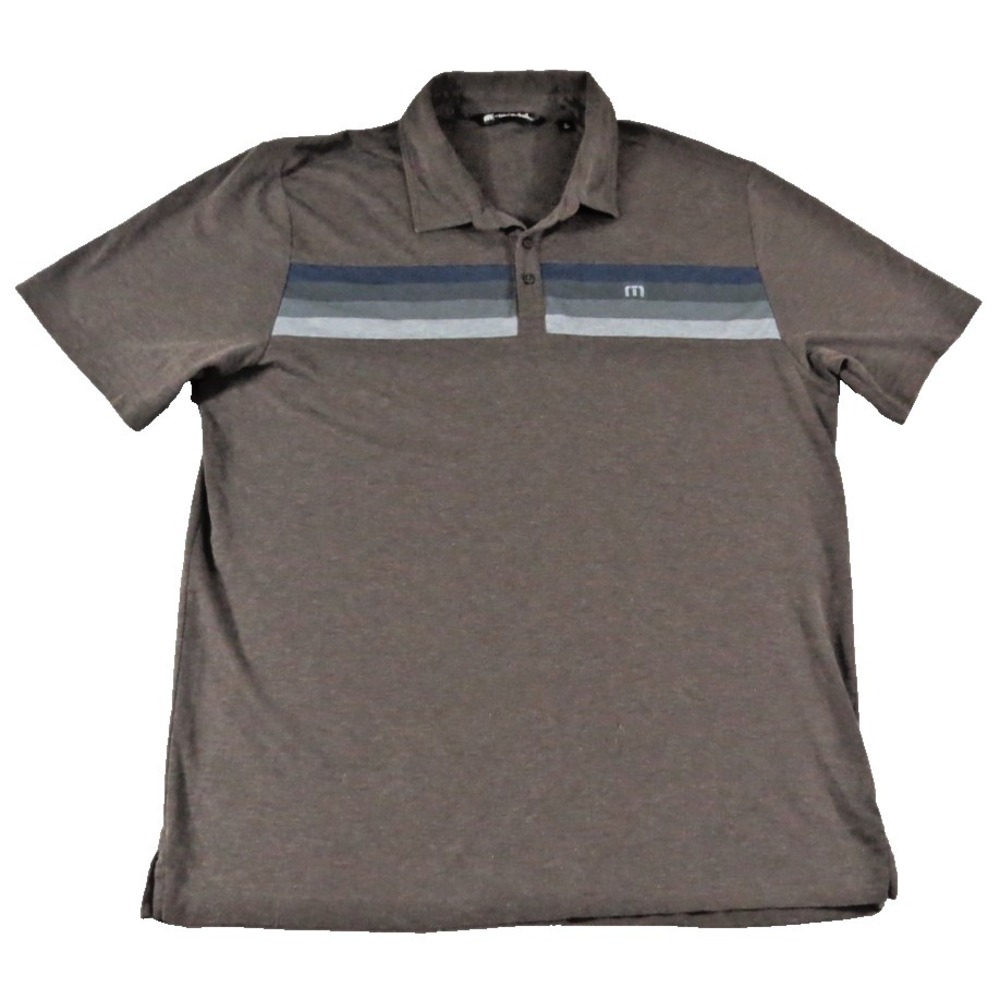 Travis Mathew Mens XL Brown Chest Stripe Golf Polo Shirt Pima Cotton Blend EUC